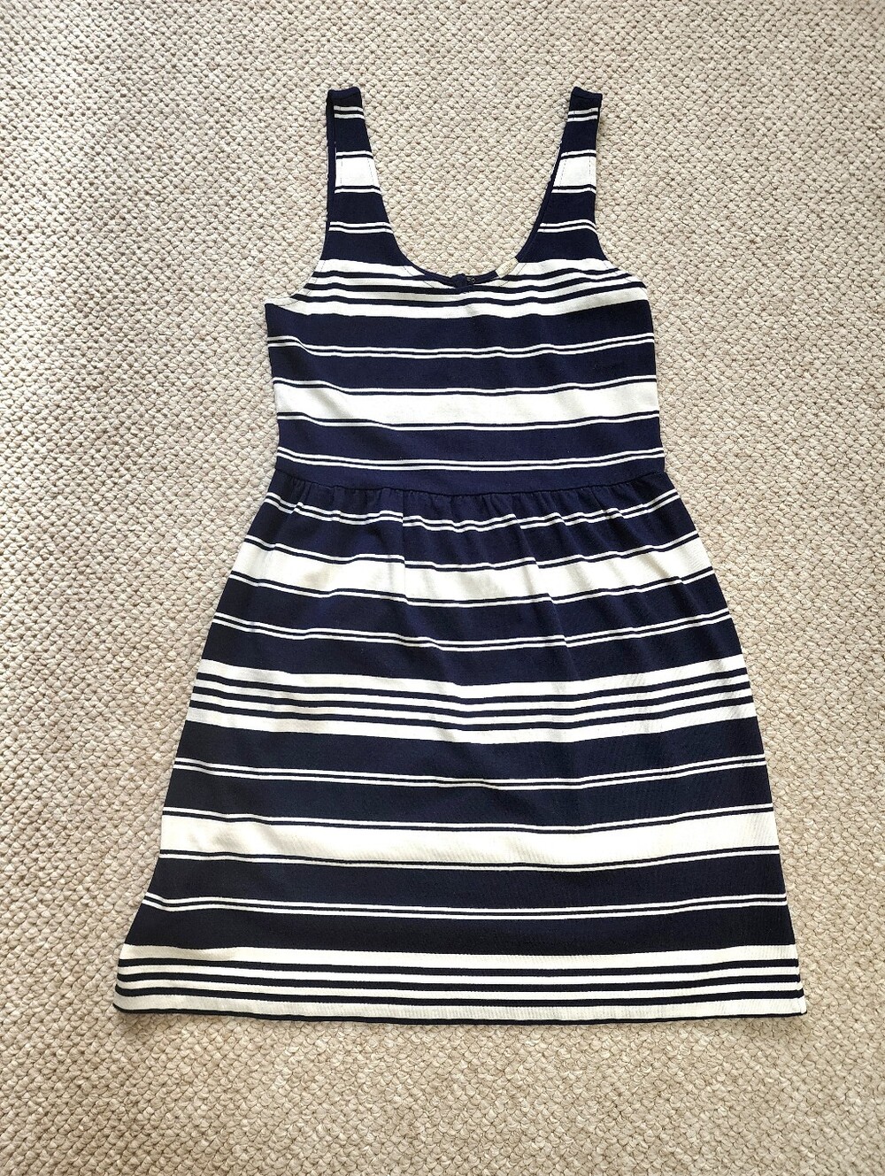 J. Crew Dark Navy Blue and White Striped Cotton Tank Dress Sz L